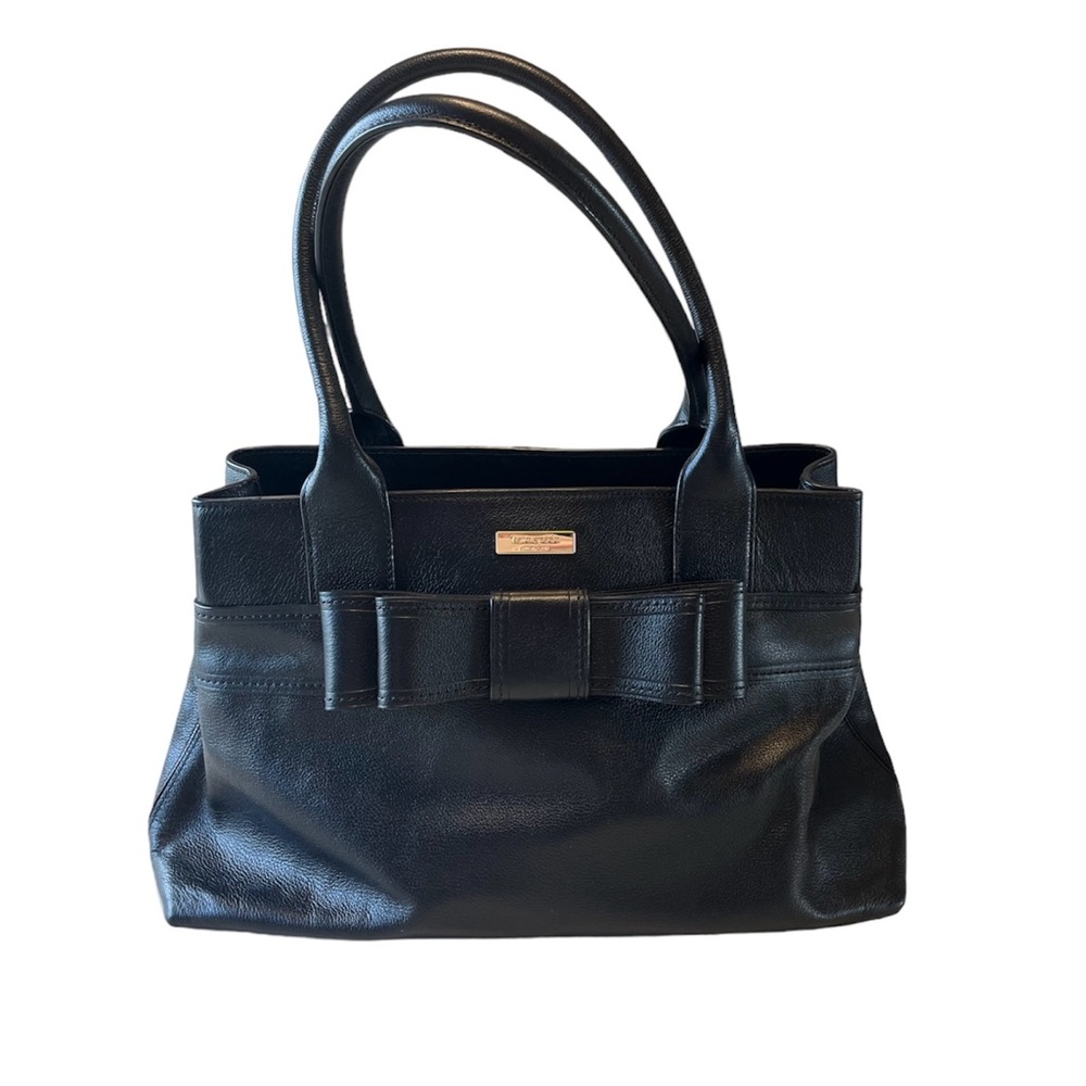 kate spade Black Leather Shoulder Bag with Front Bow